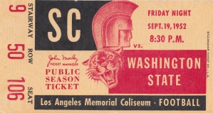 1952_College Football Art_USC Trojans Ticket Stub Art_LA Coliseum Public Season Ticket SC